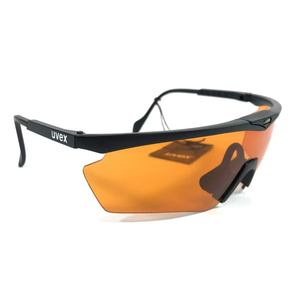 Vintage Uvex Sunglasses Race Across Matte Black Wrap Frame Orange Shield Lens
